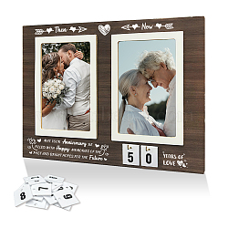 Anniversary Rectangle Wood Photo Frames, with Acrylic Windows and Hemp Rope, Word, 220x300mm(DJEW-WH0057-001)