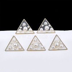 Epoxy Resin Pendants, with ABS Plastic Imitation Pearl and Brass Findings, Triangle, Light Gold, 30x34x8mm, Hole: 1.8mm(KK-T045-02)