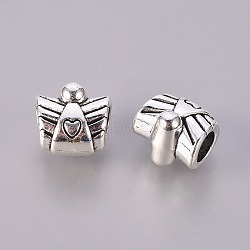 Alloy European Beads, Angel, Large Hole Beads, Cadmium Free & Lead Free, Antique Silver, 10x11x9mm, Hole: 4mm(X-MPDL-7053-AS-RS)