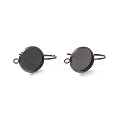 Ion Plating(IP) 304 Stainless Steel Dangle Earrings, Cabochon Settings, with Vertical Loop, Flat Round, Electrophoresis Black, Tray: 12mm, 25.5mm, 19 Gauge, Pin: 0.9mm(STAS-E474-02A-B)