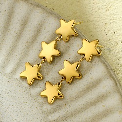 304 Stainless Steel Stud Earrings, Golden, Star, 37x11.5mm(EJEW-S226-10G-03)