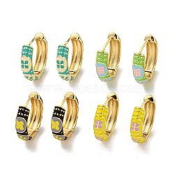 Brass Hoop Earring, with Enamel, Real 18K Gold Plated, Mixed Color, 20x5.5mm(EJEW-C088-32G)