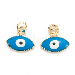 Brass Enamel Pendants, Real 18K Gold Plated, Long-Lasting Plated, Evil Eye, Deep Sky Blue, 10x11x2mm, Hole: 2.6mm(KK-M220-03G-I)