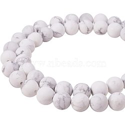 Frosted Natural Howlite Bead Strands, Round, 8mm, Hole: 1mm, about 44pcs/strand, 14.96 inch, 1strand/set(G-PH0028-8mm-01)