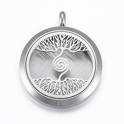 316 Surgical Stainless Steel Diffuser Locket Pendants, with Perfume Pad and Magnetic Clasps, Flat Round with Tree of Life, Stainless Steel Color, Mixed Color, 36.5~37x30x6~6.5mm, Hole: 5mm, Inner Diameter: 23mm, 12Color/Set(STAS-H418-34P)
