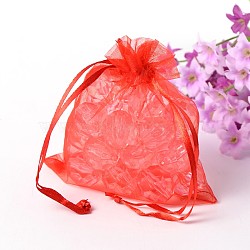 Organza Gift Bags, Jewelry Mesh Pouches for Wedding Party Christmas Gifts Candy Bags, with Drawstring, Rectangle, Red, 12x10cm(X-T0CMH043)