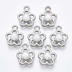 ABS Plastic Imitation Pearl Pendants, with UV Plating Acrylic Findings, Flower, Platinum, 17.5x14.5x8mm, Hole: 1.8mm(OACR-R248-001P)