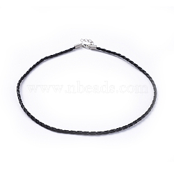 Imitation Leather Necklace Cord, Black, Platinum Color, 3mm in diameter, 17 inch(NFS001Y)