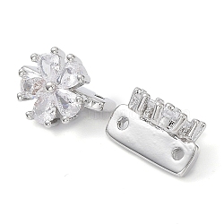 Brass Slide Charms, with Glass, Flower, Real Platinum Plated, 9x12.5x7mm, Hole: 1.2mm(KK-C031-23P)