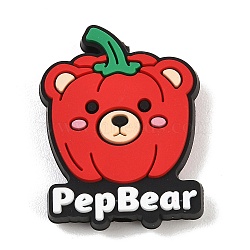 Vegetable Theme Silicone Beads, Focal Beads, Red, PepBear Bear, 30.5x23.5x8.5mm, Hole: 2mm(PL-T045-03A)
