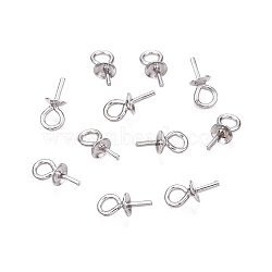 Anti-Tarnish Rhodium Plated 925 Sterling Silver Cup Pearl Bail Pin Pendants, for Half Drilled Beads, Platinum, 7x3mm, Hole: 1.8mm, Pin: 0.4mm(STER-N016-41P)