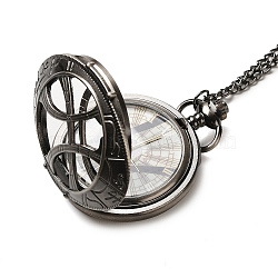 Alloy Glass Pendant Pocket Necklace, Electronic Watches, with Iron Chains and Lobster Claw Clasps, Flat Round, Black, 16.14 inch(41cm), watches: 60x53x17mm(WACH-S002-13B)