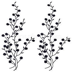 Cotton Embroidery Ornament Accessories, Appliques, Flower, Black, 450~470x1mm(AJEW-WH0504-32A)