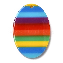 Acrylic Pendants, Rainbow Color Pride, Oval, 33x22x3mm, Hole: 1.6mm(OACR-Q185-03B)