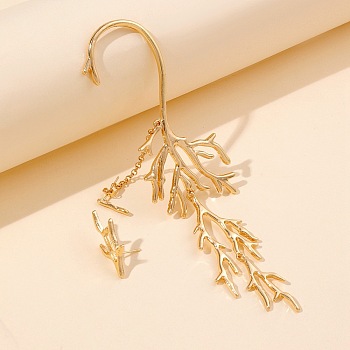 Coral Shape Alloy Dangle Stud Earrings, Left and Right, Golden, 150x60mm & 30x15mm