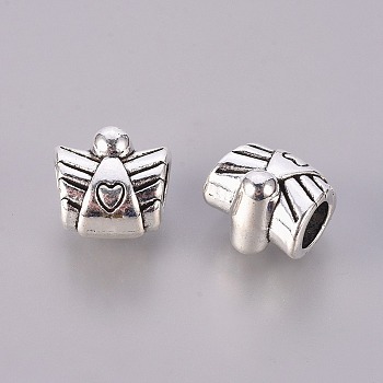 Alloy European Beads, Angel, Large Hole Beads, Cadmium Free & Lead Free, Antique Silver, 10x11x9mm, Hole: 4mm