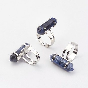 Natural Sodalite Finger Rings, with Iron Ring Finding, Platinum, Bullet, Size 8, 18mm