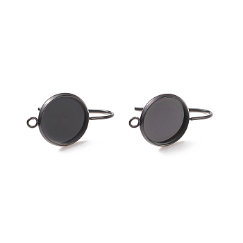 Ion Plating(IP) 304 Stainless Steel Dangle Earrings, Cabochon Settings, with Vertical Loop, Flat Round, Electrophoresis Black, Tray: 12mm, 25.5mm, 19 Gauge, Pin: 0.9mm