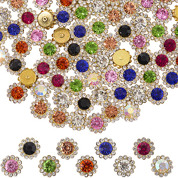 90Pcs 9 Colors Flower Sew on Rhinestones, Glass Rhinestone, Multi Strand Links, Garments Accessories, Mixed Color, 11.5x5.5mm, Hole: 3x1.5mm, 90pcs/set
