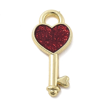 Alloy Pendants, with Enamel, Valentine's Day, Key, 16x7x1mm, Hole: 1.8mm