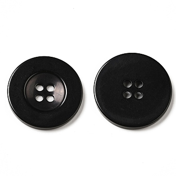 Resin Buttons, Dyed, Flat Round, Black, 30x3mm