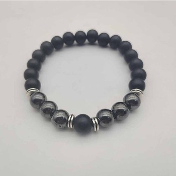 Natural Black Stone & Synthetic Hematite Stretch Bracelet