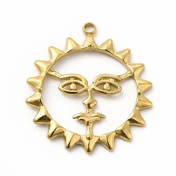 304 Stainless Steel Pendants, Hollow Sun Charms, Golden, 28.5x25.5x3mm, Hole: 1.8mm