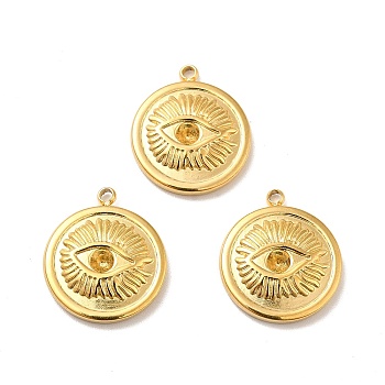 Ion Plating(IP) 304 Stainless Steel Pendant Rhinestone Settings, Flat Round with Eye, Real 18K Gold Plated, Fit for 2.5mm Rhinestone, 17.5x15x3mm, Hole: 1.5mm