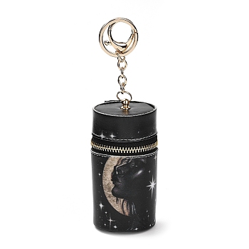 PU Imitation Leather Lipstick Pouch Holder Pendant Keychain, with Alloy Finding, Column, Moon, 16.5cm
