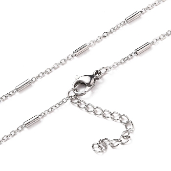 304 Stainless Steel Cable Chain Necklaces, with Tube Beads and Lobster Claw Clasps, Stainless Steel Color, 16 inch(40.5cm)