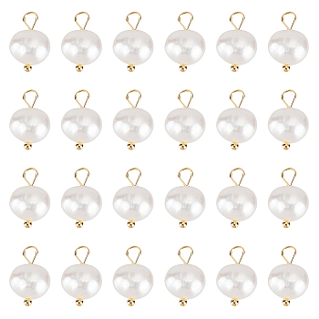 24Pcs Natural Pearl Two Sides Polished Charms, with Brass Loops, White, Golden, 10~12x5.5~7x4.5~6mm, Hole: 2.4~2.7mm