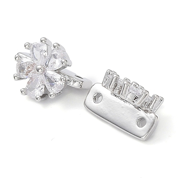 Brass Slide Charms, with Glass, Flower, Real Platinum Plated, 9x12.5x7mm, Hole: 1.2mm