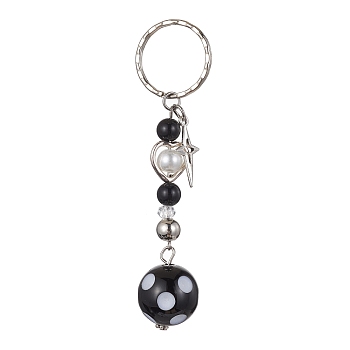 Chunky Bubblegum Acrylic Keychains, with Alloy Star and Iron Split Ring, Platinum, 9.65cm
