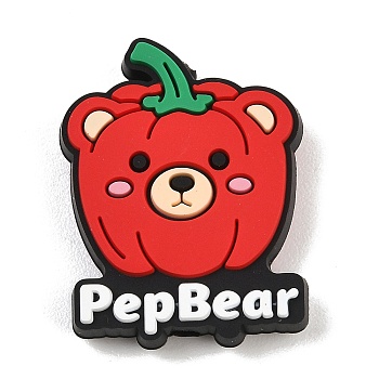 Vegetable Theme Silicone Beads, Focal Beads, Red, PepBear Bear, 30.5x23.5x8.5mm, Hole: 2mm