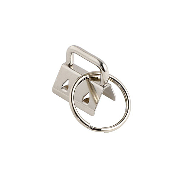 Iron Ribbon Ends with Keychain Split Ring, for Key Clasp Making, Platinum, Ring: 24x1.5mm, End: 21x21x14mm
