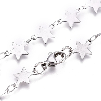 304 Stainless Steel Link Chain Necklaces, with Lobster Claw Clasp, Star, Stainless Steel Color, 16.61 inch(42.2cm)