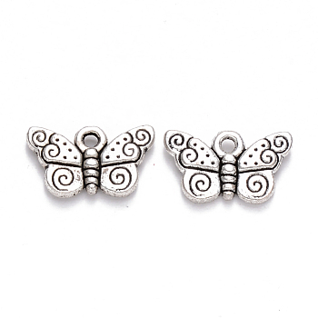 Tibetan Style Alloy Charms, Butterfly, Cadmium Free & Lead Free, Antique Silver, 9x15x2.5mm, Hole: 1.5mm