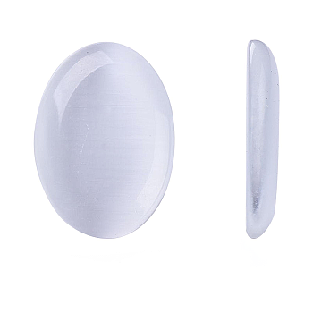 Cat Eye Glass Cabochons, Oval/Rice, White, about 10mm wide, 14mm long,about 3mm thick