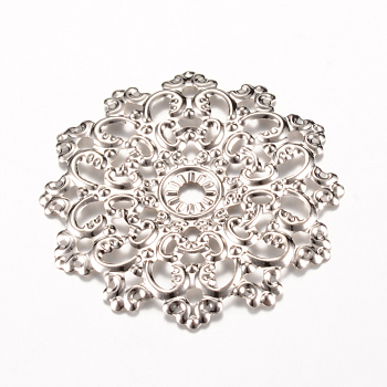 Iron Links, Etched Metal Embellishments, Flower, Platinum, 48x47x2~3mm, Hole: 2mm