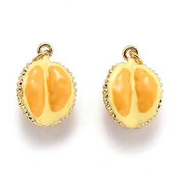 Brass Enamel Pendants, with Jump Ring, Long-Lasting Plated, Real 18K Gold Plated, Durian, Gold, 17x12x8.6mm, Hole: 2.8mm