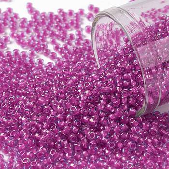 TOHO Round Seed Beads, Japanese Seed Beads, (980) Luminous Light Sapphire/Neon Pink Lined, 11/0, 2.2mm, Hole: 0.8mm, about 5555pcs/50g