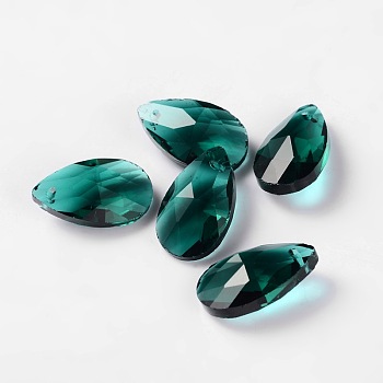 Faceted Teardrop Glass Pendants, Teal, 22x13x7mm, Hole: 1mm