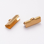Ion Plating(IP) 304 Stainless Steel Ribbon Crimp Ends, Golden, 9x20mm, Hole: 1.5mm(X-STAS-F098-05)