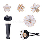 Air Vent Clip Kits, 4Pcs 4 Styles Flower Alloy Rhinestone Enamel Cabochons, with 4Pcs Plastic Card Slot and Iron Air Vent Clips, White(FIND-TA0009-38)