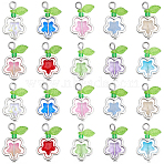 50Pcs Glass Flower Pendants, with Iron Loop & Alloy Bead Frames, Mixed Color, 23x14.5x4.5mm, Hole: 3mm(FIND-SC0020-56)