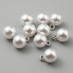 Resin Imitation Pearl Shank Buttons, 1-Hole, with Iron Findings, Round, Seashell Color, 13.5x10mm, Hole: 2mm(BUTT-WH0029-16A)