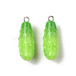 Resin Pendants, Cucumber Pendants, with Platinum Tone Loop, Lime Green, 28.5x10x11mm, Hole: 2mm(RESI-S012-01)
