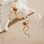 304 Stainless Steel Dangle Hoop Earrings for Women, Fish, with Natural Carnelian & Tiger Eye, Golden, 90mm(SA-CBA8C9C-02G)