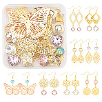 DIY Hollow Dangle Earring Making Kits, Including Brass & Iron Filigree Pendants, Glass & Brass Links, Alloy Pendants, Brass Earring Hooks, Golden(DIY-SC0013-13)