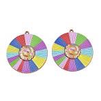 Tibetan Style Alloy Pendants, Flat Round Charms, Colorful, Red Copper, 35x32x2mm, Hole: 1.5mm(AL-CBA606A-07)